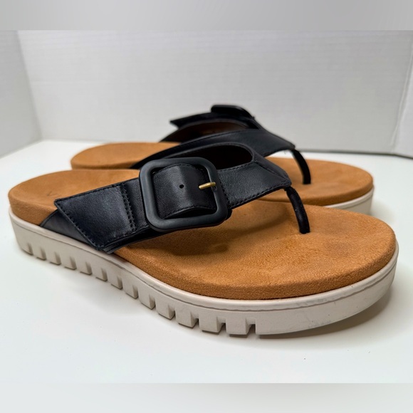 Vionic Womens Uptown Marin Flip-Flops in Black Leather Feminine Summer Beach 7.5 - Picture 1 of 14